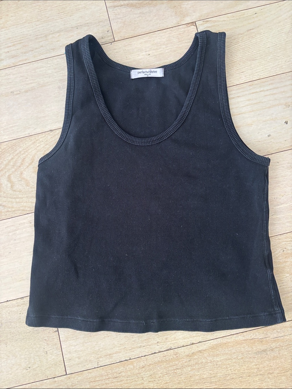perfectwhitetee Black Ribbed Scoop Tank